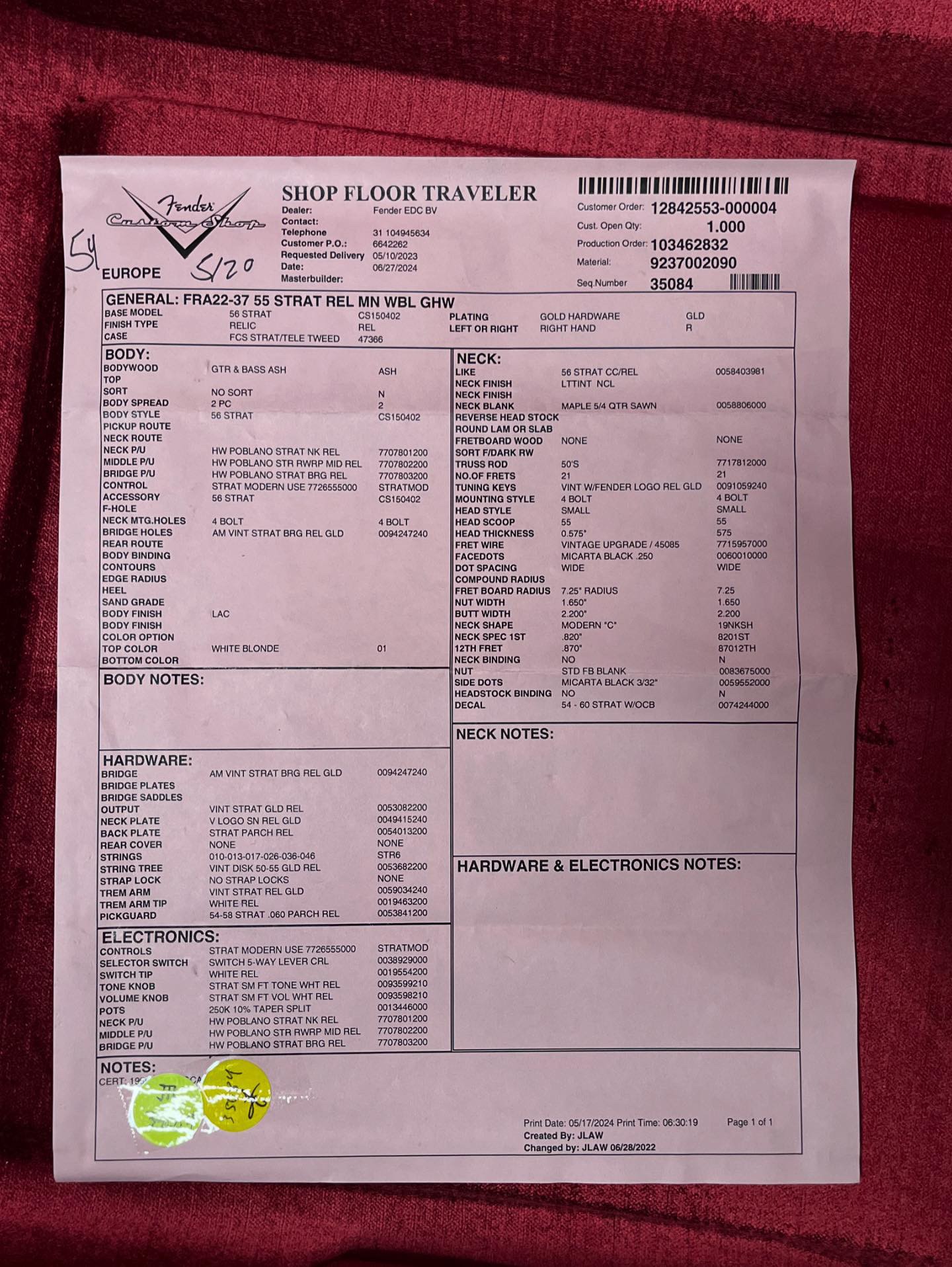 Fender 55 Strat Relic Mn WBL GHB