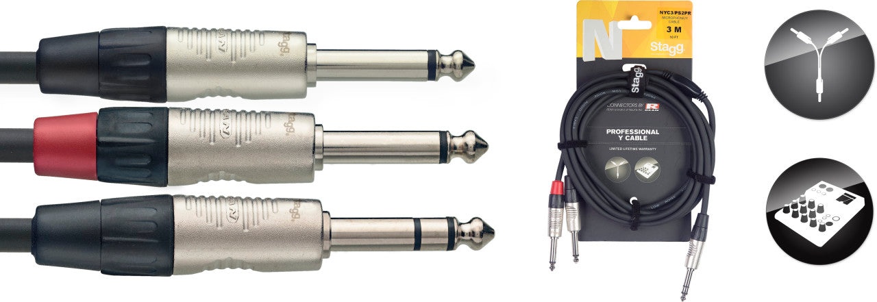 Câble en Y STAGG série 3m jack stéréo vers 2 jacks mono