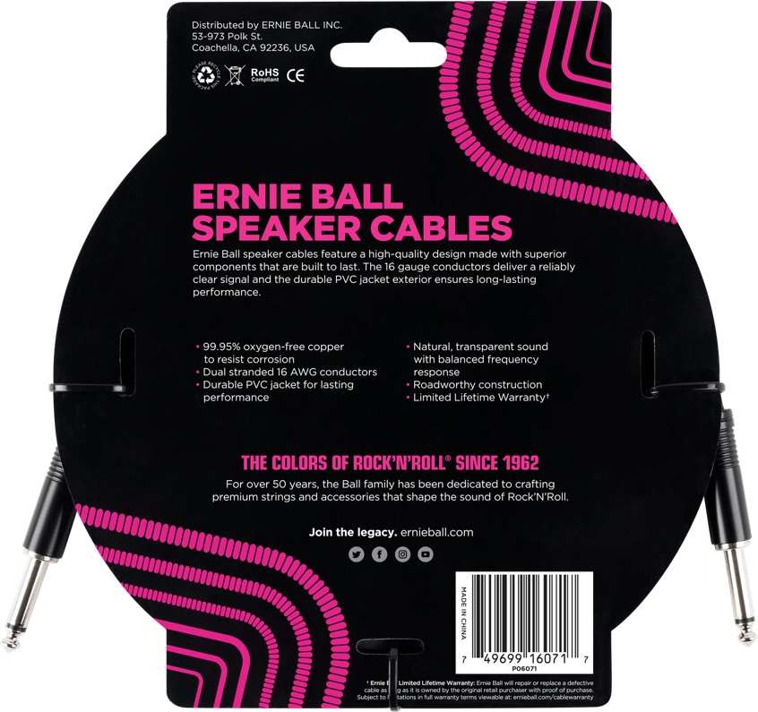 Câble haut-parleur Ernie Ball P06071 91CM