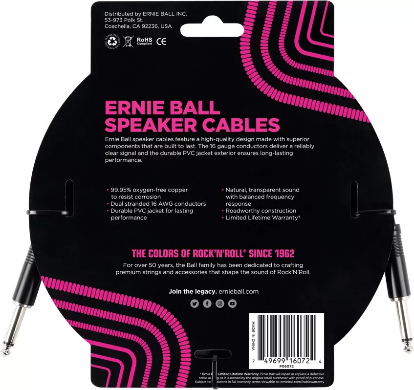 Câble haut‑parleur Ernie Ball P06072 180 cm