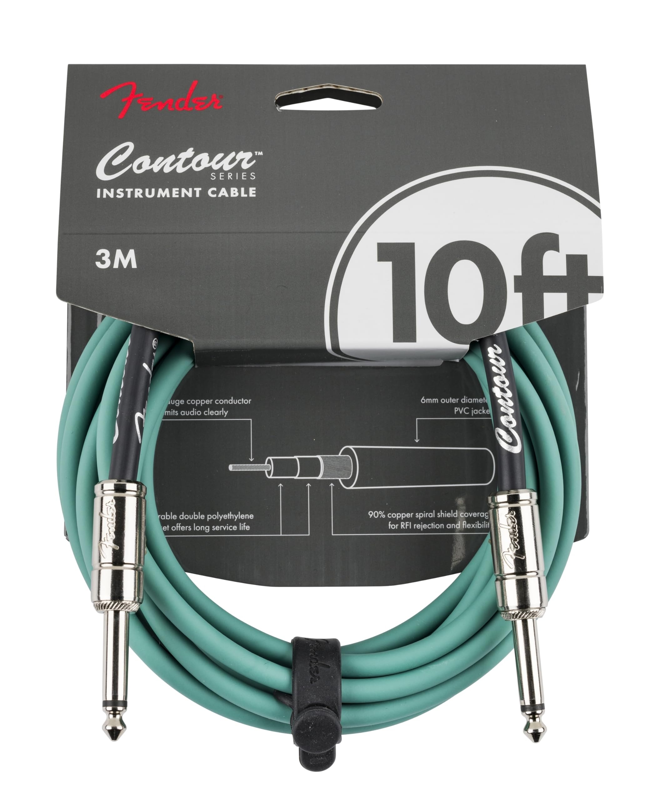 FENDER CONTOUR 10’ CABLE 3M SHERWOOD GREEN