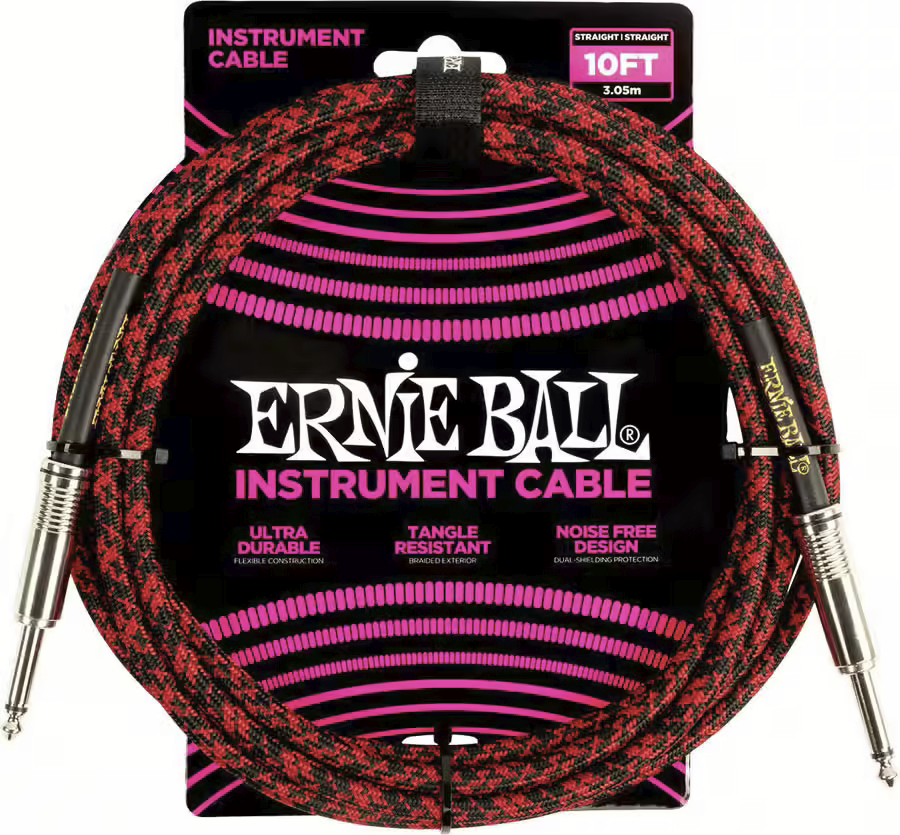 Câble instrument Ernie Ball 6394 Jack/Jack 3 m rouge et noir