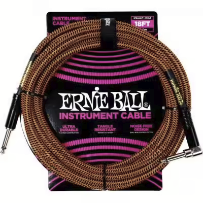 Câble instrument Ernie Ball Jack/Jack coudé 5,5 m orange et noir