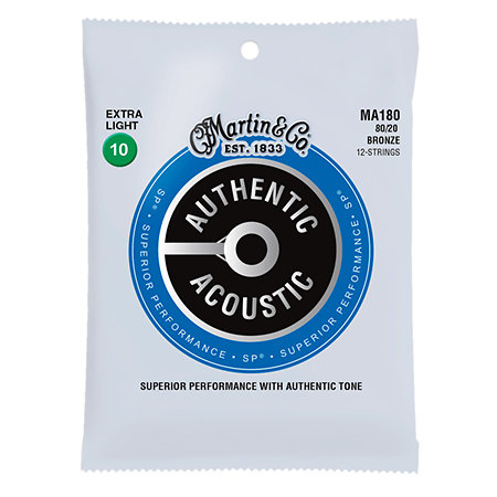 Cordes pour guitare acoustique 12 cordes Martin Authentic SP 80/20 Bronze (Extra Light)