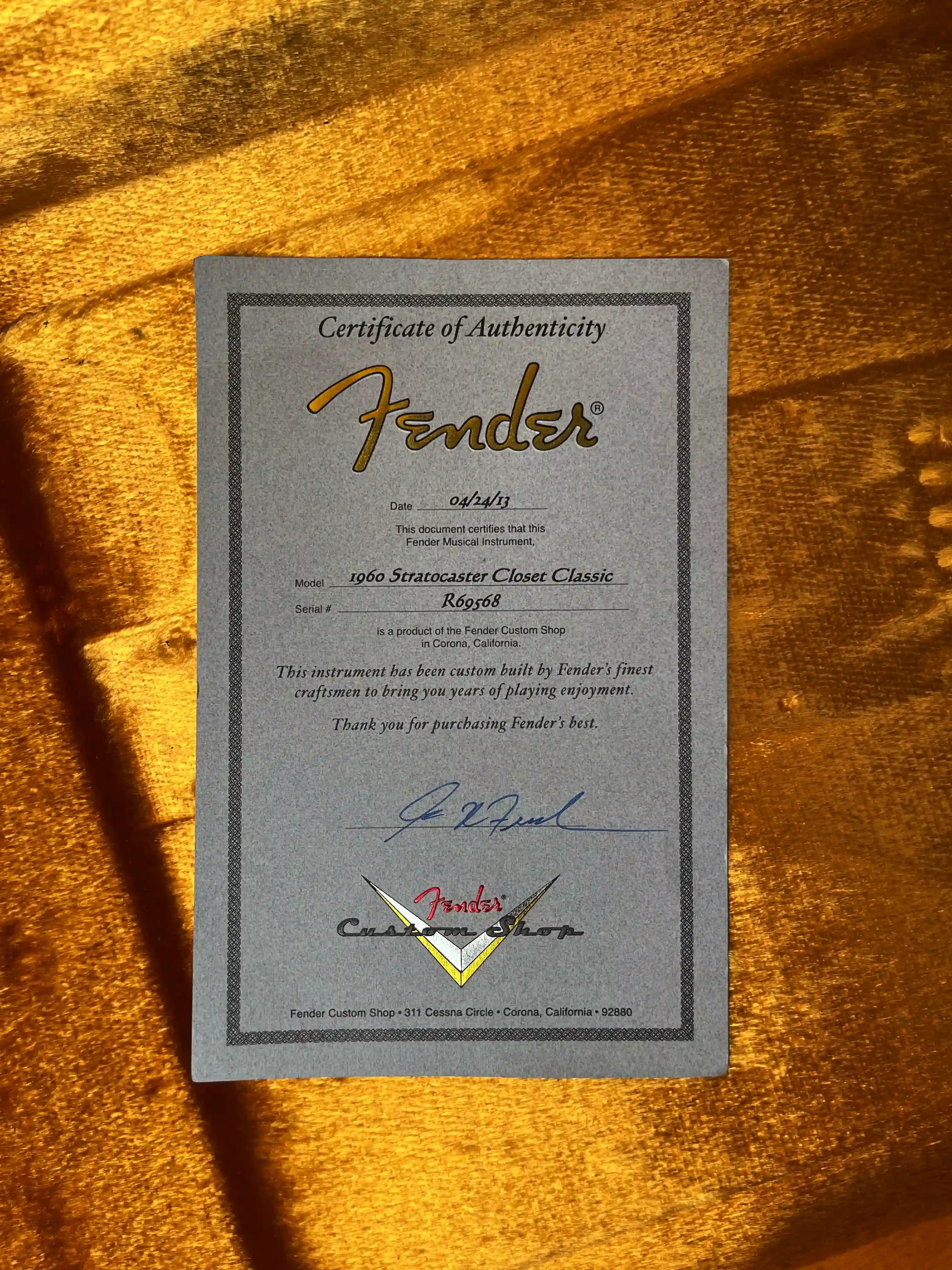 Fender Stratocaster Closet Classic 1960 Masterbuilt Greg Fessler OCCASION