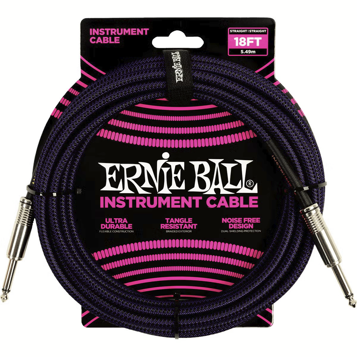Câble instrument tressé Ernie Ball 5,5 m violet/noir