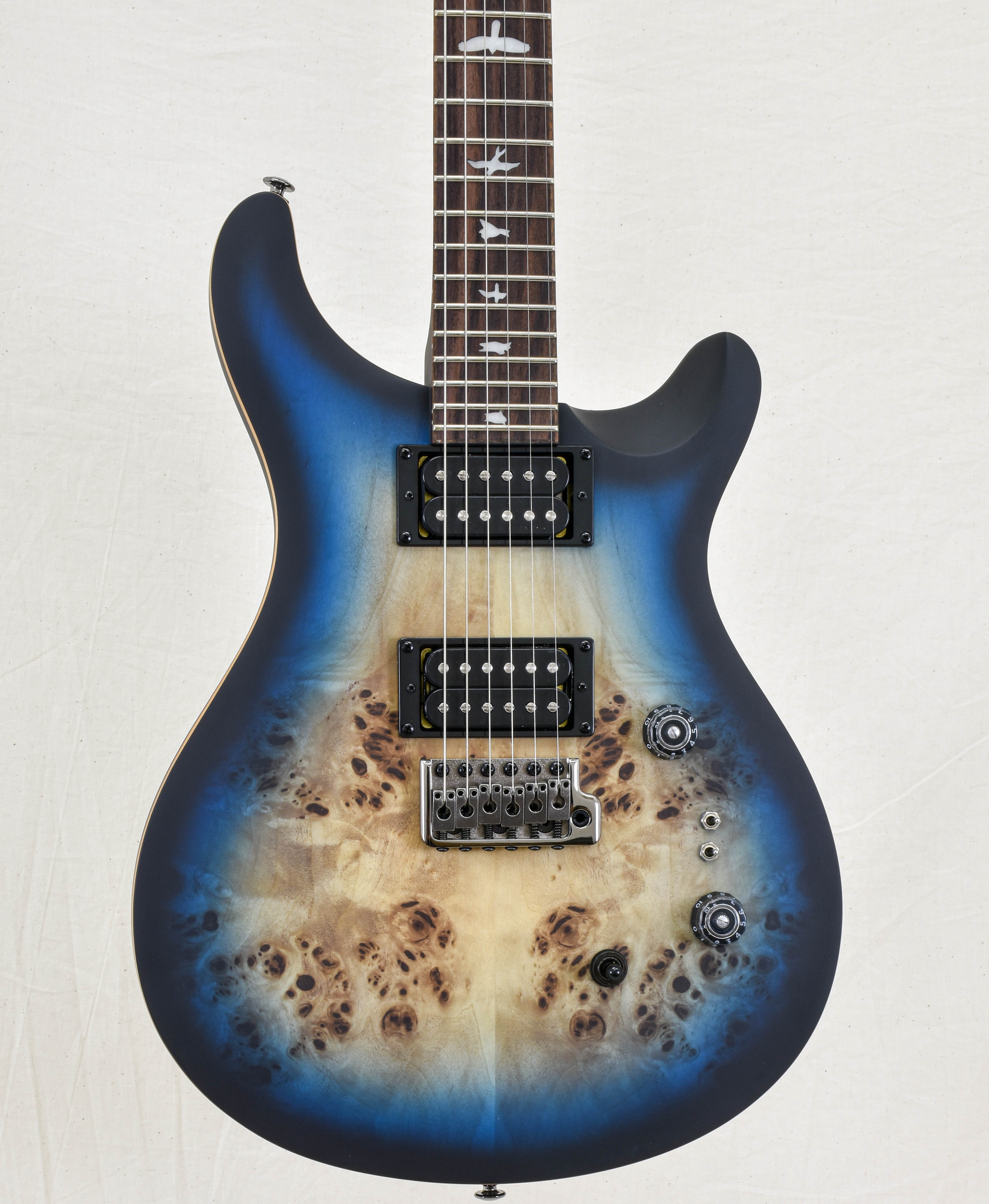 PRS SE Exotic Custom 24‑08 Poplar Burl Lake Blue Midnight Burst