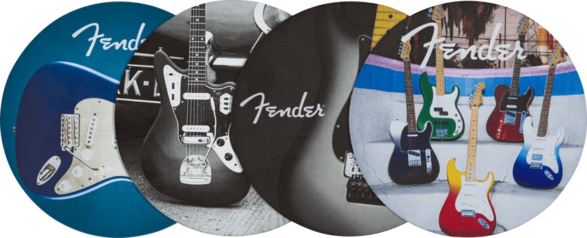 Sous‑verres en cuir Fender (ensemble de 4) – motif guitare multicolore