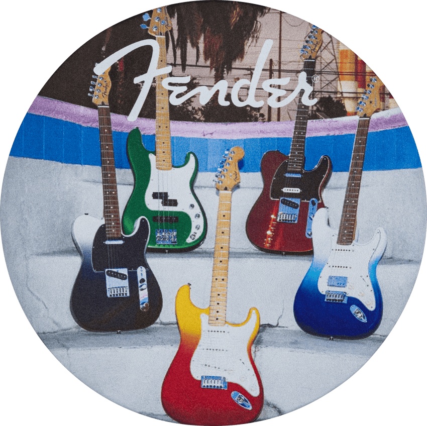 Sous‑verres en cuir Fender (ensemble de 4) – motif guitare multicolore